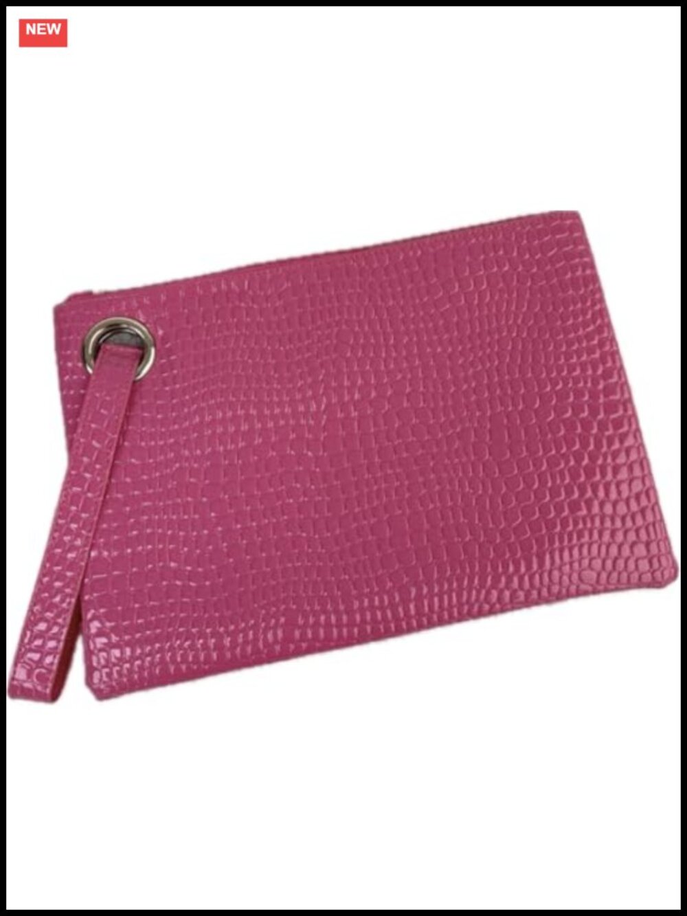 Faux Leather Croc Embossed Envelope Clutch Wristlet Zip Closure Gold-Tone